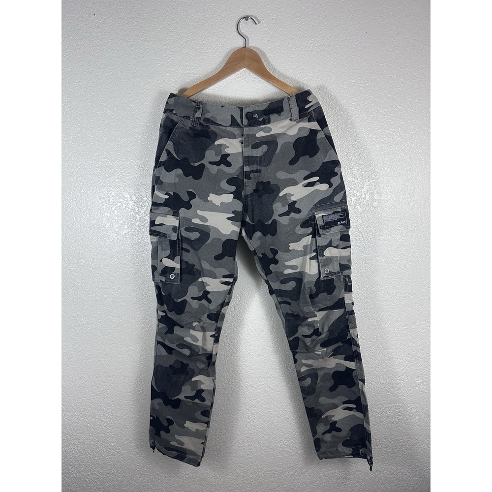 Black Tailor Camo Cargo Pants Size 28 Gray Techwear Military Utility Streetwear